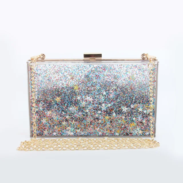 Multi Color Stars Sequins Women Clear Transpa Acrylic Evening Multi Color Stars Sequins Women Clear Transpa Acrylic Evening Box Clutch Bag Las Hard Case Metal
