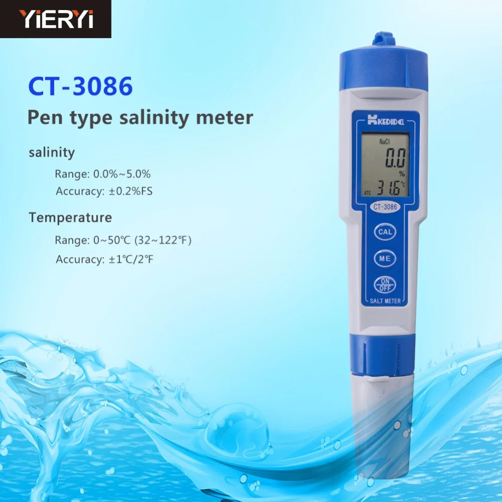 

CT-3086 Salt Meter Water Salinity Tester Pen Type Digital Salt Meter Range 0.0%-5.0% ATC
