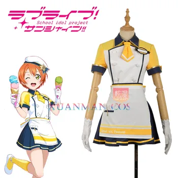

Love Live! Hoshizora Rin Cosplay Costume Ice Cream Unawakened Custom Yellow Maid Women Unifrom Girl Skirt Apron Dress Socks
