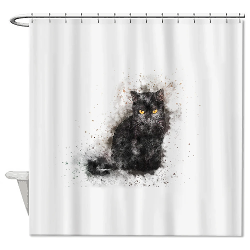 White Cute Cat Animal Shower Curtains Waterproof Polyester Mildew Bathroom Curtains 72*72" Bath