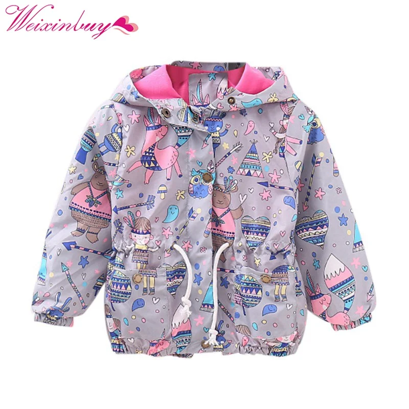 Baby Girl Jackets Coats 2018 Cartoon Graffiti Hooded Windbreaker ...