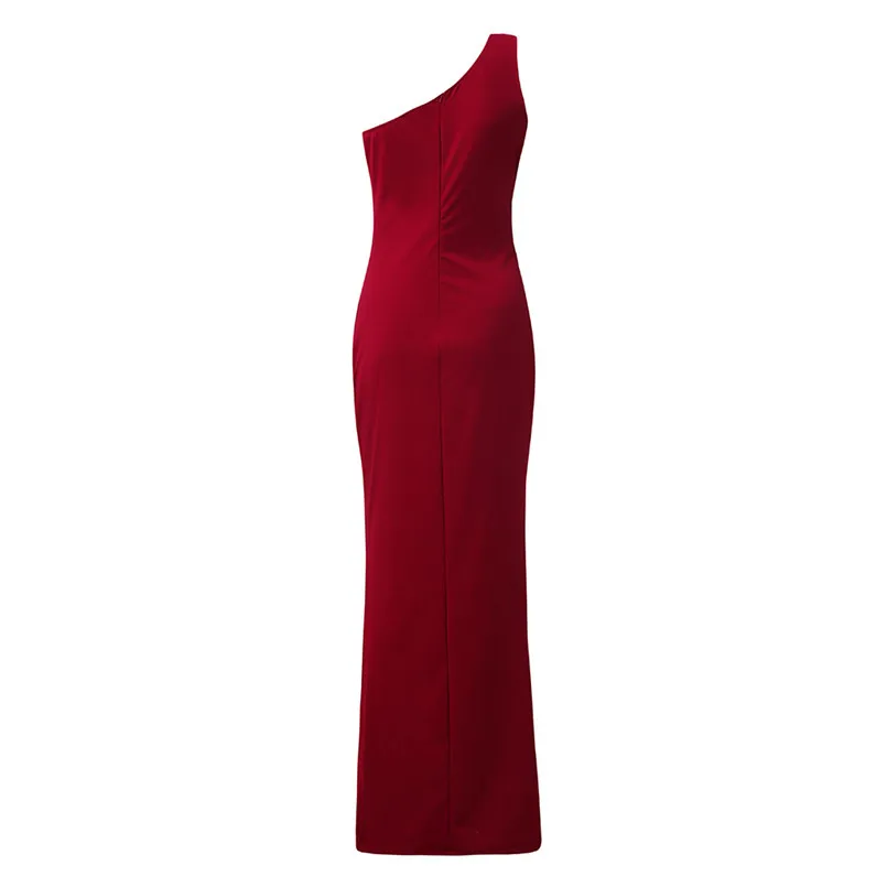 New Design Womens Sexy One Shoulder Elegant Sleeveless Formal Evening Dress Slim Fit Dress For Ladies Solid Vestidos 40DE06 (4)