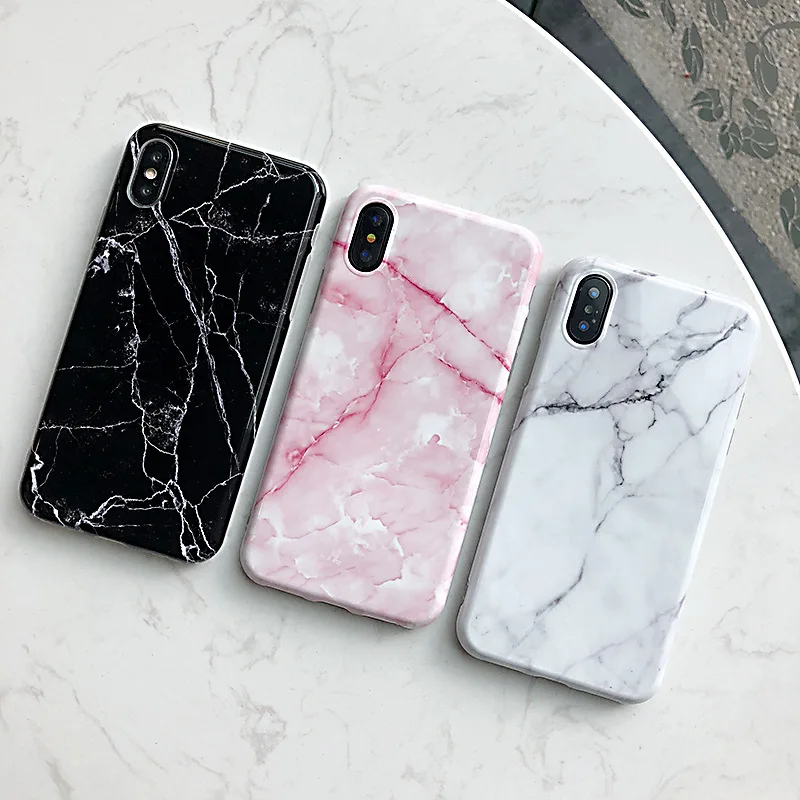 

Cool Marble Patterned Case For iPhone X 6 6s 7 8 Plus Glossy Pink Black White Soft TPU Cover Silicone Capa For iPhone 7 Case