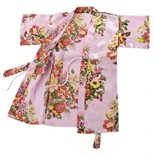 Для маленьких девочек шелковый атлас кимоно халат ночная рубашка цветок пижамы Половина рукава ночное дети девушка От 2 до 11 лет
