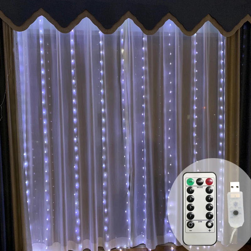 Обновлен окна Шторы Light 3X3 M 300 LED сосулька Фея огни строки гирлянда открытый для свадьбы дом, сад украшение партии - Испускаемый цвет: Белый