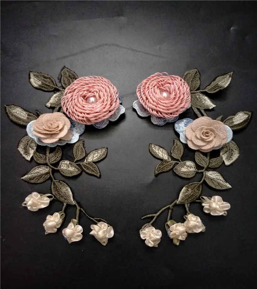 

light yellow Flower Embroidered peal beaded patches for clothing sewing women fabric patch garment Accessories Diy decoration