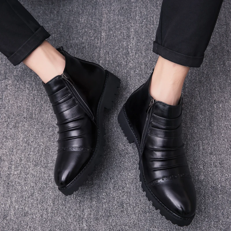 Negócios Preto Outono Casuais Sapatos Black Marca Festa De Com Confortáveis Masculino Sola Borracha Dos Homens Moda Botas Zíper Primavera Da gxAwnqFOO