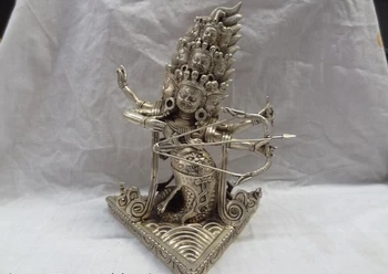 

USPS to USA S1462 12" Tibet Bronze Silver Snake Stail Ushnisha Vijaya Joss Mahakala Buddha Statue
