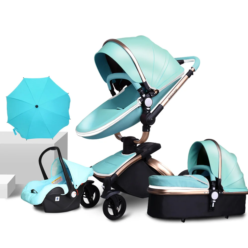 Детская коляска, 3в1, высокий пейзаж, с Земли, 68 см, детская коляска, складная, ударная, детская тележка, может сидеть, 360, roate, коляски, 2в1 - Цвет: Blue 3in1 umbrella