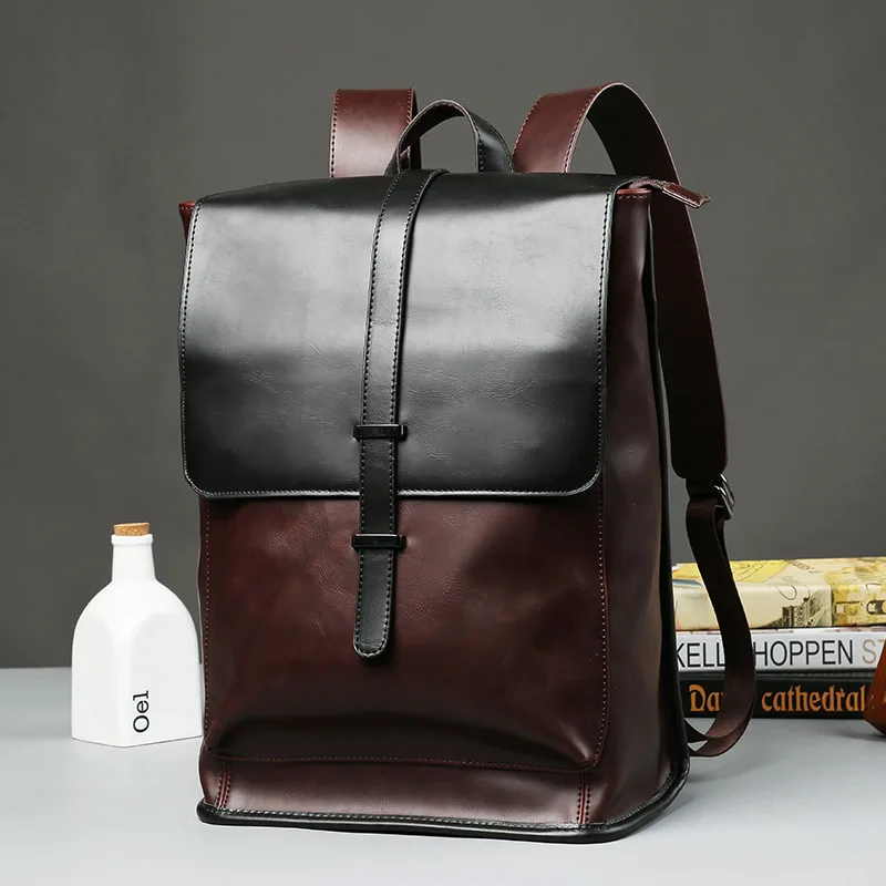 

Vintage Crazy Horse PU Leather Men's Backpack Cool Male Backpacks Perfect Quality Fashion Senior School Bag