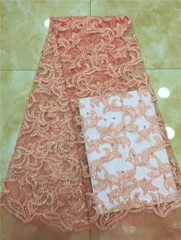 

Embroidered African Guipure French Lace Fabric High Quality Mesh Tulle beads sequins Lace Fabric For Wedding French Lace Fabric