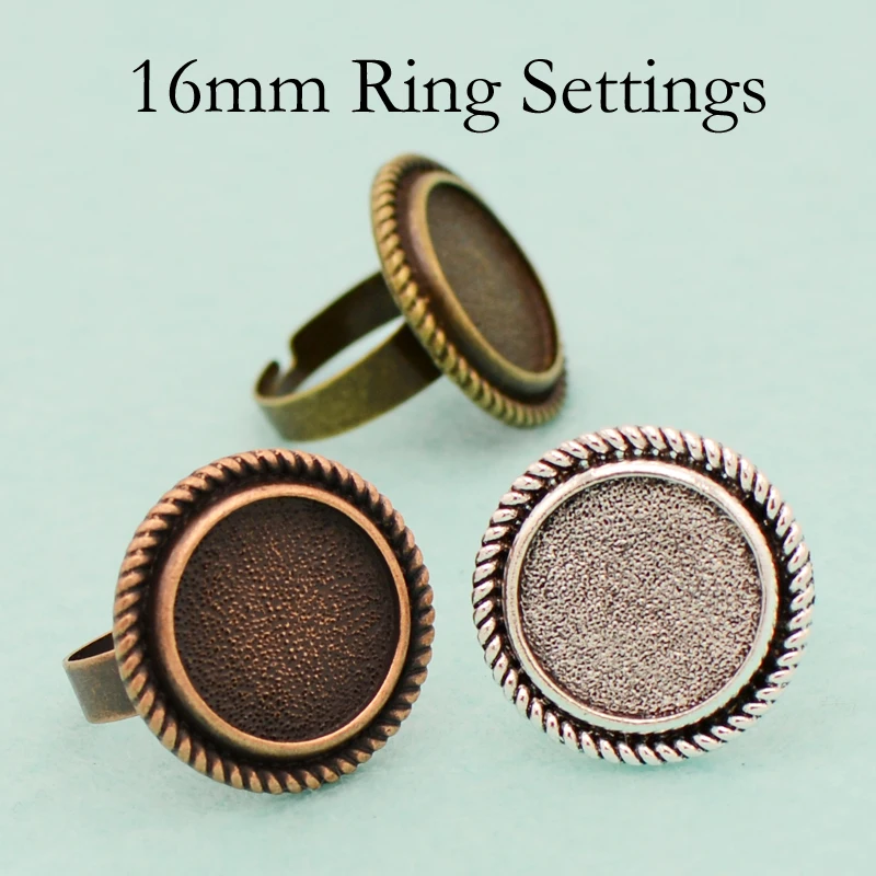 

20 pcs - 16mm Ring Setting, Round Blank Ring Bezl, Adjustable Ring Tray, 16mm Ring Blank Fits 16mm Cabochon or Stones