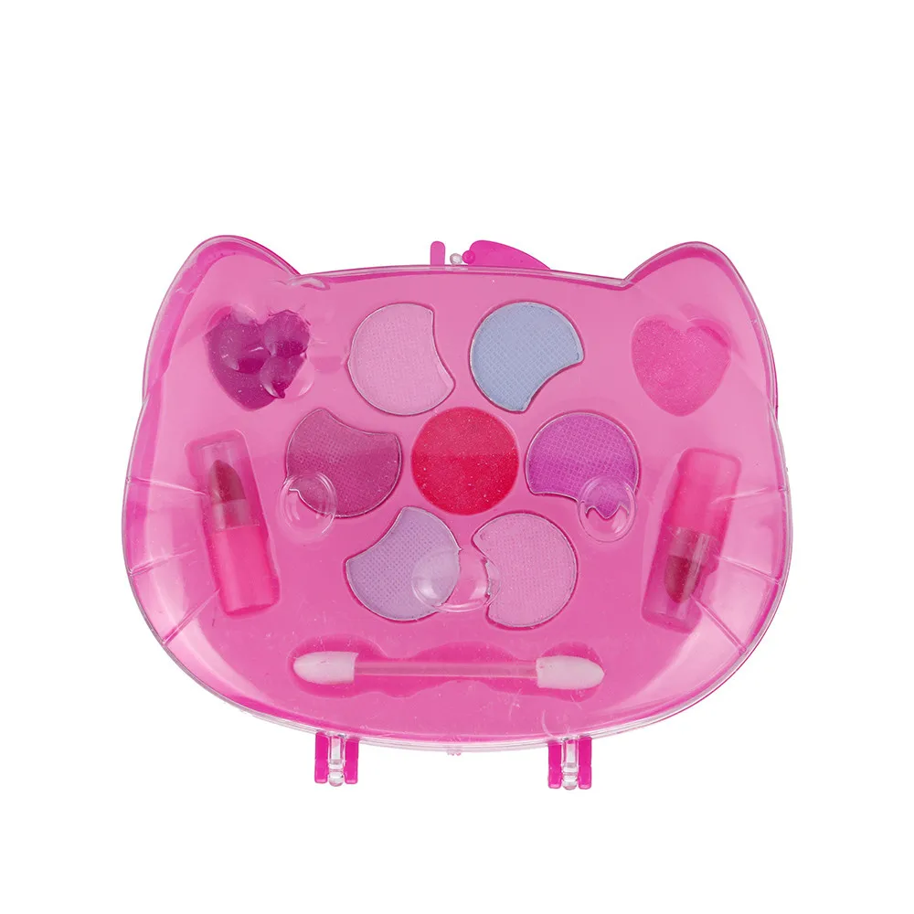 Переносная моющаяся косметическая игрушка для девочек-принцесс с кошкой, нетоксичный роскошный набор для макияжа, губная помада и тени для век, подарок для детей