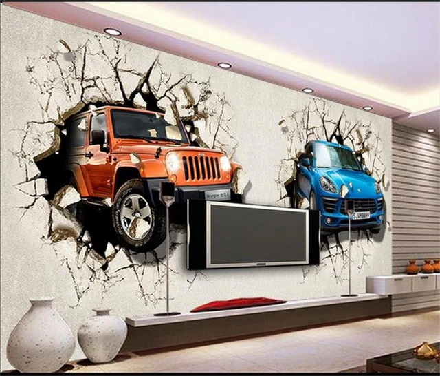 3d Wallpaper/custom Photo Hd Mural/3d Burst Through Wall Luxury Car/tv/sofa/bedroom/ktv/hotel/living  Room/children Room - Wallpapers - AliExpress