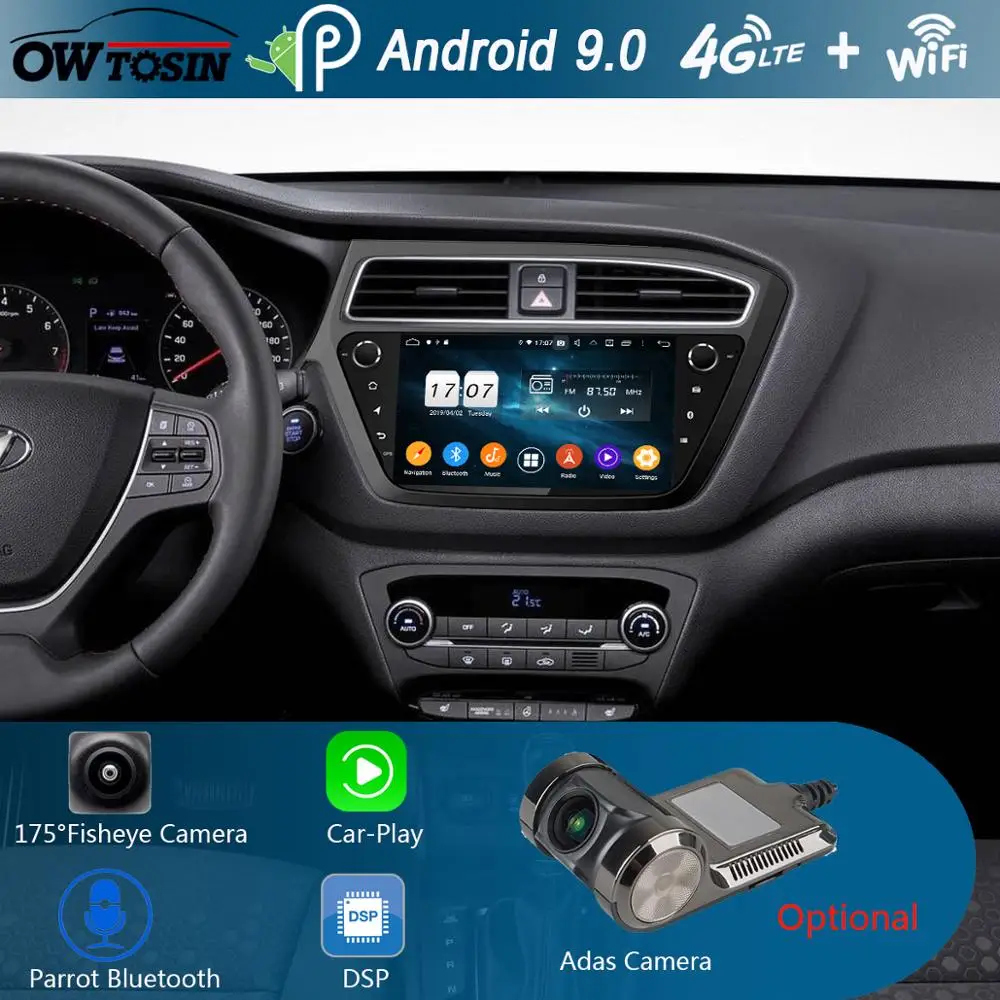 

9"IPS 8Core 4+64G Android 9.0 Car Multimedia Player For Hyundai i20 2015 2016 2017 2018 2019 LHD GPS Radio DSP CarPlay Parrot BT