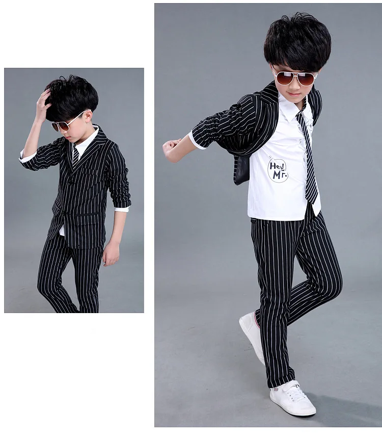 Dollplus/Коллекция года, костюмы для мальчиков 2 предмета, Свадебный черно-белый полосатый деловой костюм в английском стиле для мальчиков детская одежда