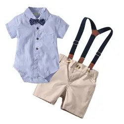 Комплект одежды для маленьких мальчиков летний комплект для малышей Шорты Рубашка детская одежда костюмы Формальные Свадебная вечеринка