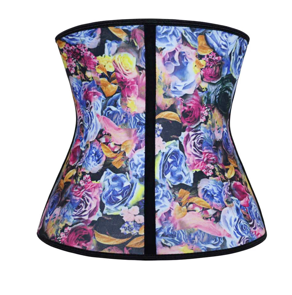 NB1403 01 Atbuty Steel Boned Waist Trainers Rose Printing Waist Corsets Latex Slimmer Hooks Closure Body Control for Postpartum Women (9)