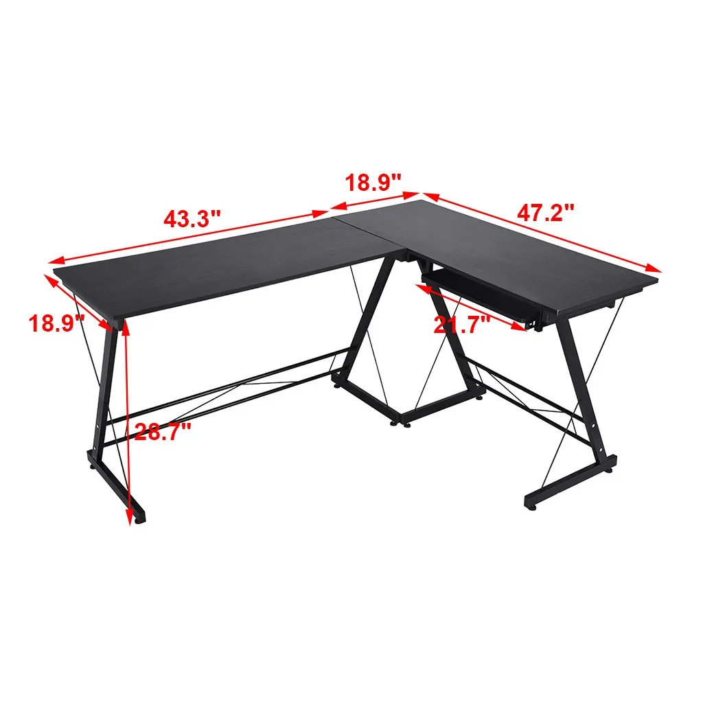 Угловой стол для дома и офиса, компьютерный стол, подставка для ноутбука, стальной деревянный стол для учебы, компьютерный стол с клавиатурой escrivaninha mesas - Цвет: Черный