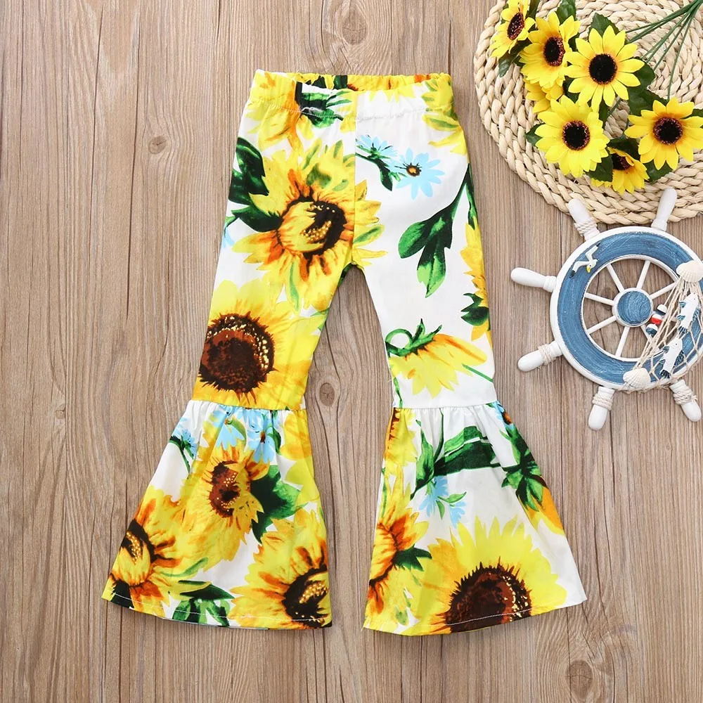 sunflower print flare pants