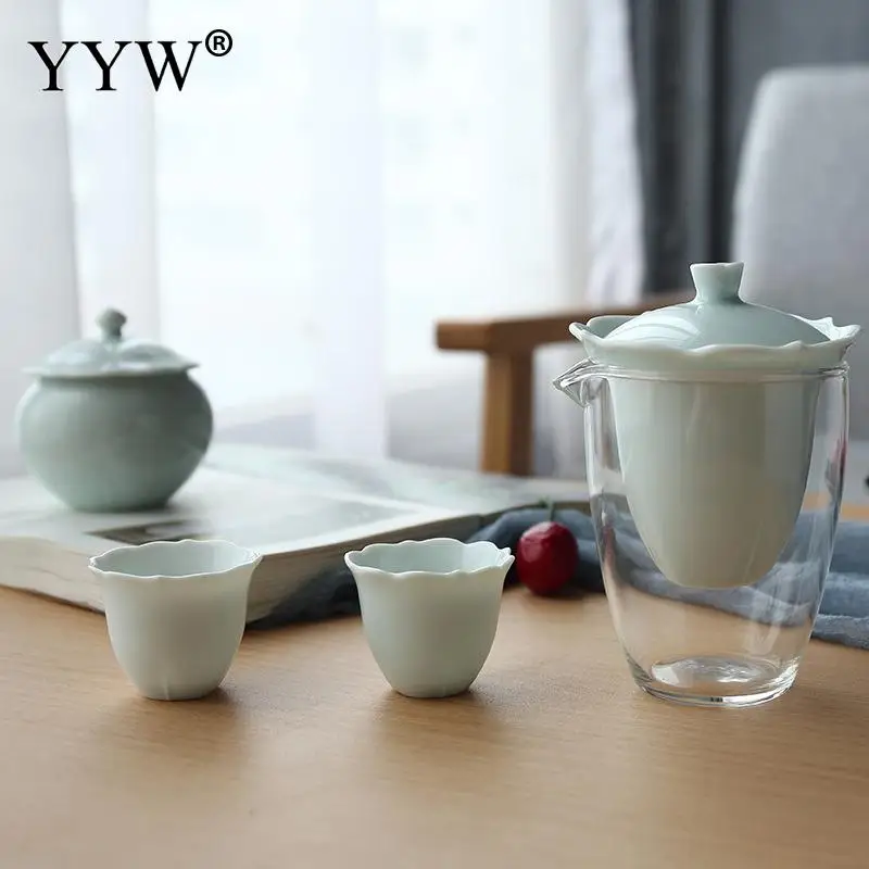  White Cyan Tea Set Elegant Home Kitchen Teaware Accessory Durable Tea Pot Cup Set Small Porcelain M - 33035967191
