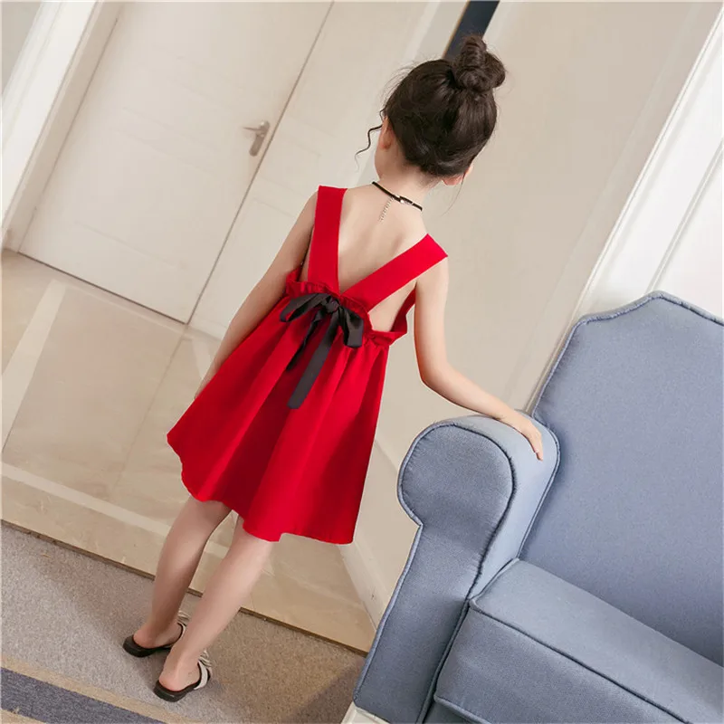 Beautiful Sling Princess Dresses Kids Red Color Back Black Butterfly Strap Cotton Dresse Baby Girls Clothes Children's Clothing08