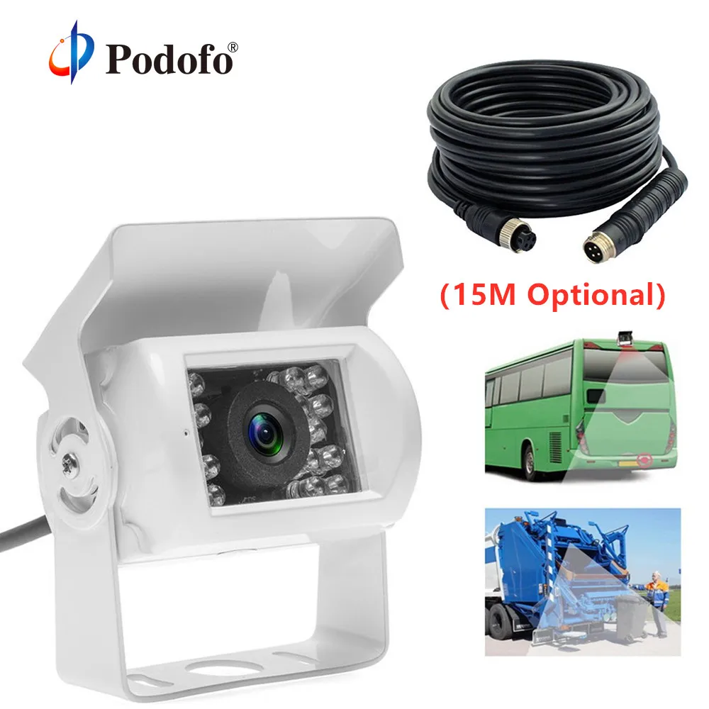 

Podofo 4-Pin 49ft Video Cable Backup Camera Rear View Camera With 18 LEDs IR Lights For Bus Truck Trailers Parking Assistance