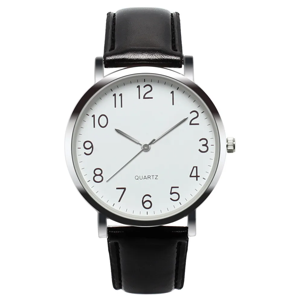 OTOKY унисекс Простой бизнес мода кожа кварцевые наручные часы большой циферблат часы с прозрачным номером лучший подарок для мужчин BAY06