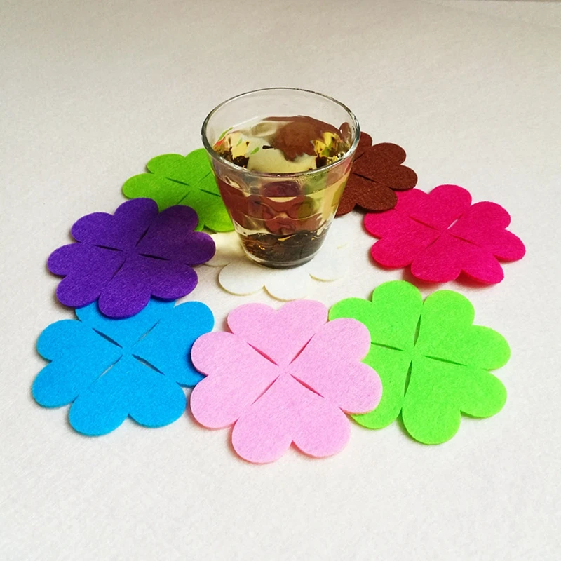

50 pcs mix color laser cut felt coaster round felt drink cup coaster