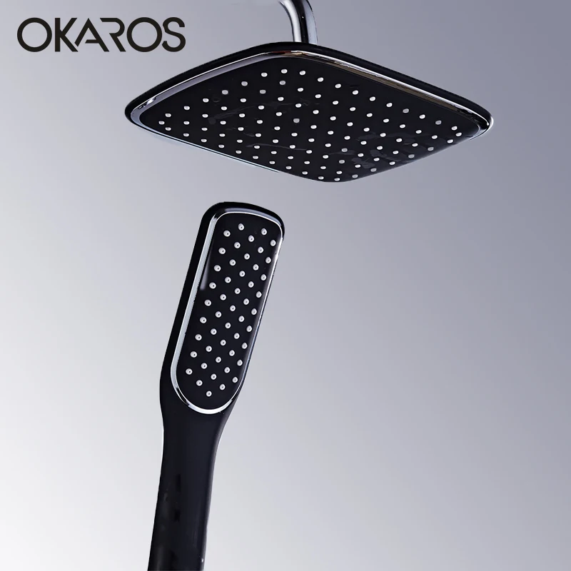 Ультратонкая Большая насадка для душа OKAROS из черного АБС пластика + ванной