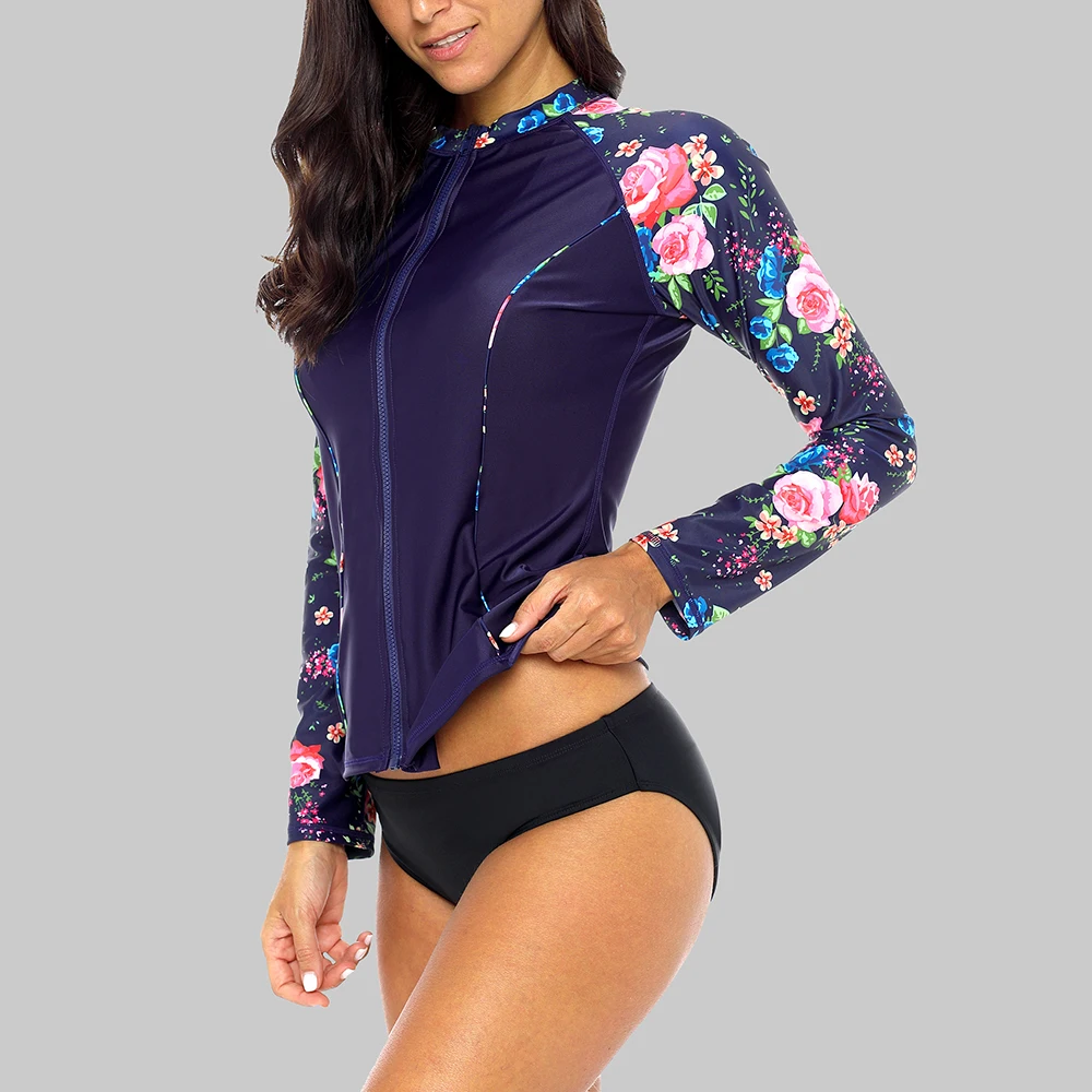Charmleaks النساء سحاب أكمام طويلة Rashguard قميص ملابس السباحة الزهور طباعة ملابس السباحة تصفح أعلى طفح الحرس UPF50 + الشمس حماية Charmleaks النساء سحاب أكمام طويلة Rashguard قميص ملابس السباحة الزهور طباعة ملابس السباحة تصفح أعلى طفح الحرس UPF50 + الشمس حماية