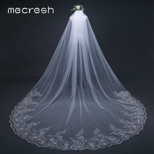 Mecresh кружева свадебные фаты для невест Для женщин аксессуары 3 м/4 м один Слои белые слоновая кость Длинные фатиновые Свадебные часовни вуали с гребешком VTS003