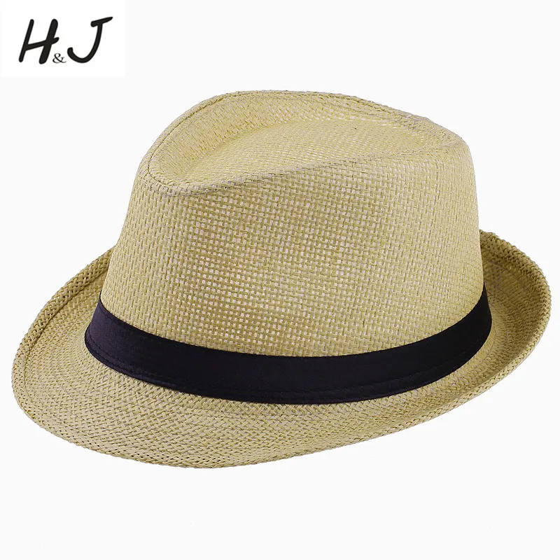 Unisex Men Women Trilby Gangster Fashion Cap Beach Sun Straw Hat Band Sunhat 