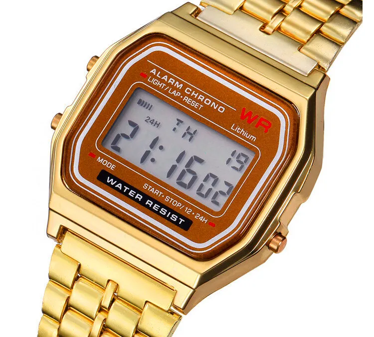 Цифровые мужские часы женские Ретро светодиодный металлический шок спортивные модные наручные часы relogio masculino золотые серебряные часы Saati Прямая поставка