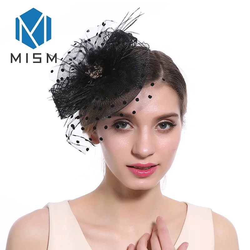 

M MISM Hair Accessories For Women Fascinator Club Hair Bands Party Headdress Cocktail Hat Hairclips Ladies Mesh Veil Feather