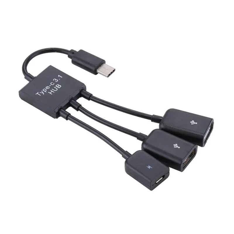 

3 in 1 Type C male to micro female 3 Port USB 2.0 Hub Splitter cable