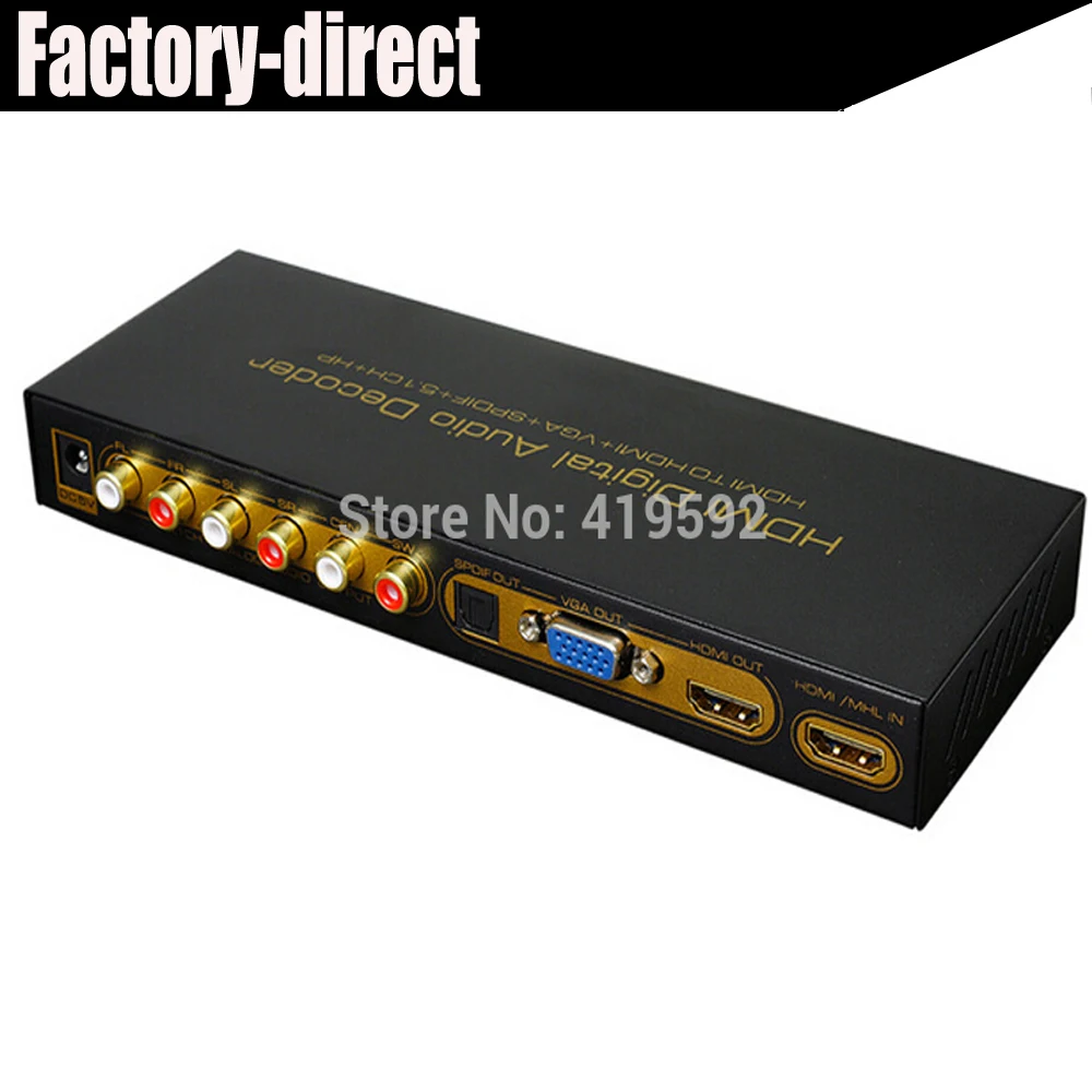 

Free shipping 1PCS HDMI digital audio decoder HDMI to VGA/SPdif+5.1CH audio converter with power adapter