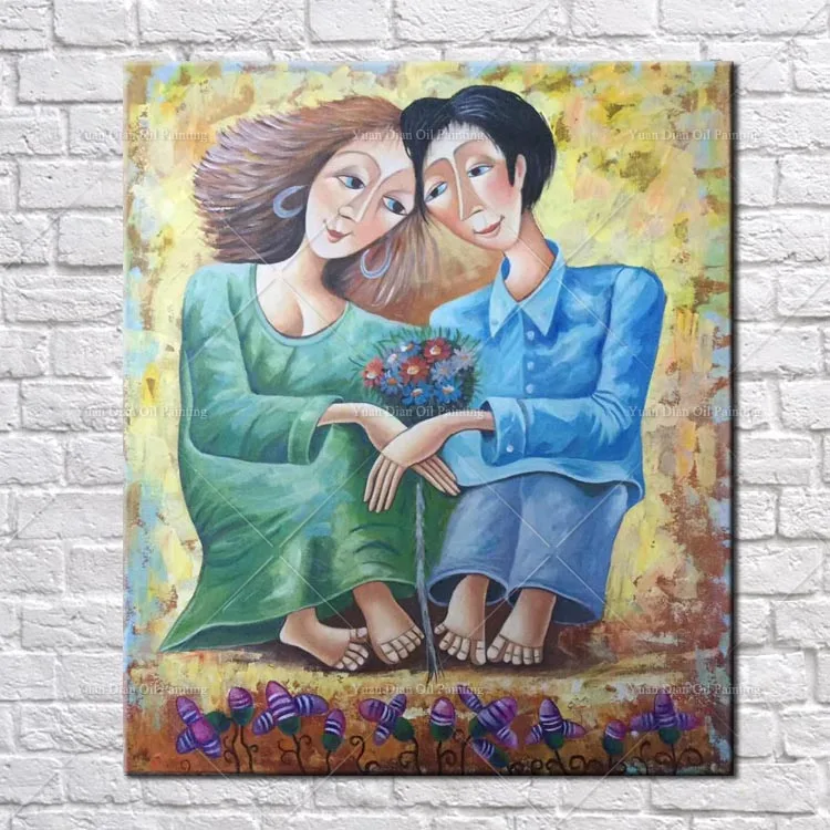 

Картина садовая ручной работы в современном стиле с изображением влюбленных цветов, картина маслом на стену, Картина на холсте, украшение для дома, офиса, гостиной, 100%