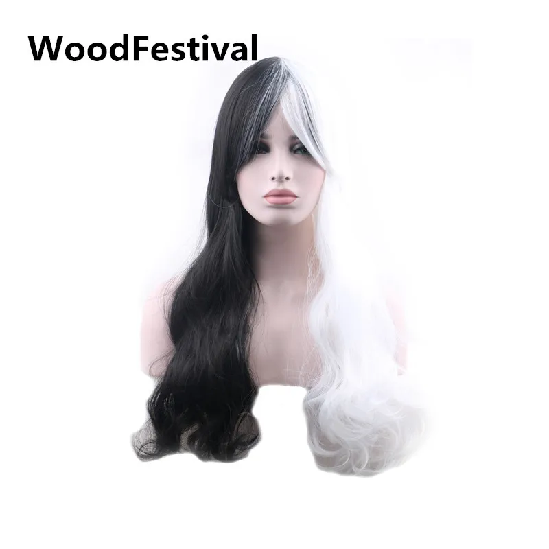 

Anime wig black and white wig heat resistant female synthetic wigs for women long curly wigs WoodFestival