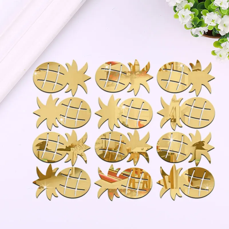 

New 12PCS 3D Silver/Gold Pineapple Mirror Wall Sticker Home Mural Decor