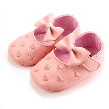 

New PU Leather Newborn Baby Girl Princess First Walkers Heart-Shape Big Bow Soft Bottom Shoes Baby Girls Ballet Toddler Shoes
