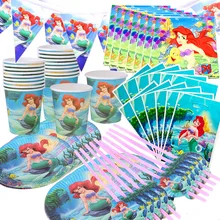 110 pces 20 pessoa feliz aniversário sereia ariel meninas festa de chuveiro de bebê decoração banner mesa pano palhas placas de copo fornecedor