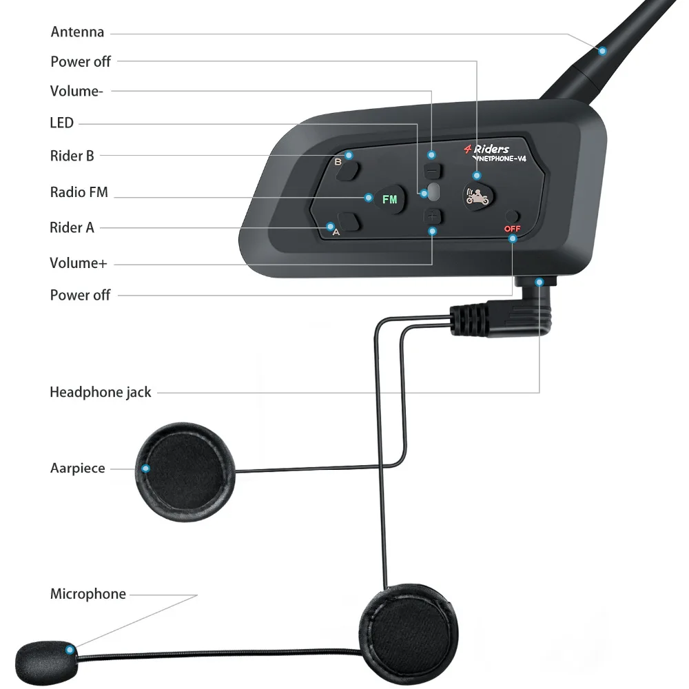 Bluetooth гарнитура VNETPHONE V4 Для мотоциклетного шлема 850 мАч|easy talkie|helmet headsetwireless communicator |