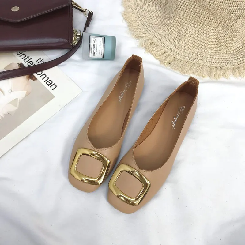 Solid Flat Shoes for Woman Leather Loafers Spring Casual Shoes Metal Buckle Flats Women Shoes Mujer Shallow Soild Flats Female hizcinth 2018 brand women shoes patent leather flat platform female single women s shoes students flats loafers zapatillas mujer