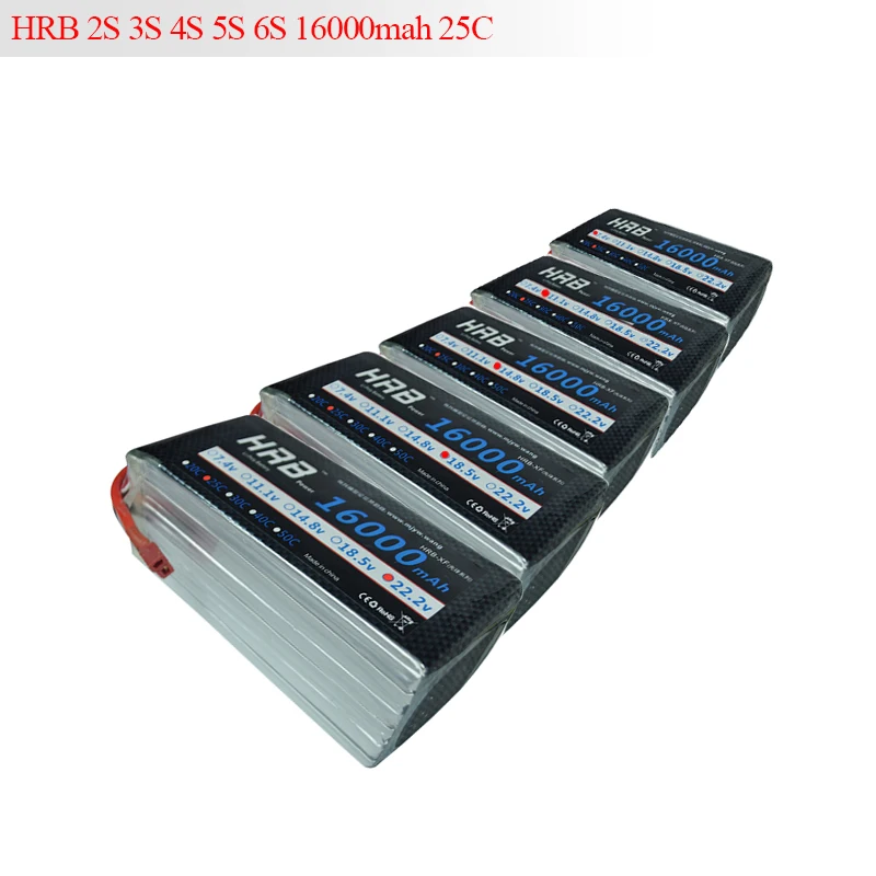 

HRB Drone Lipo 16000MAH Battery 2S 3S 4S 5S 6S 7.4V 11.1V 14.8V 18.5V 22.2V 25C Max 50C For Helicopter Plant Protection Machine