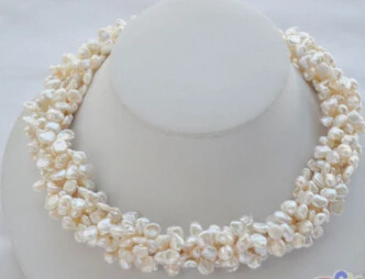 

free shipping $wholesale_jewelry_wig$ 6row 18" 11mm white BAROQUE lamina KESHI REBORN PEARL NECKLACE