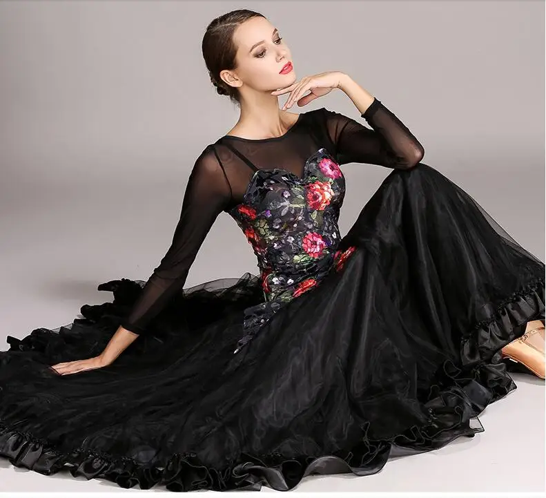 4 цвета черные стандартные женские платья для танцев для бальных танцев платье стандартного размера Бальные платья Танго Фламенко