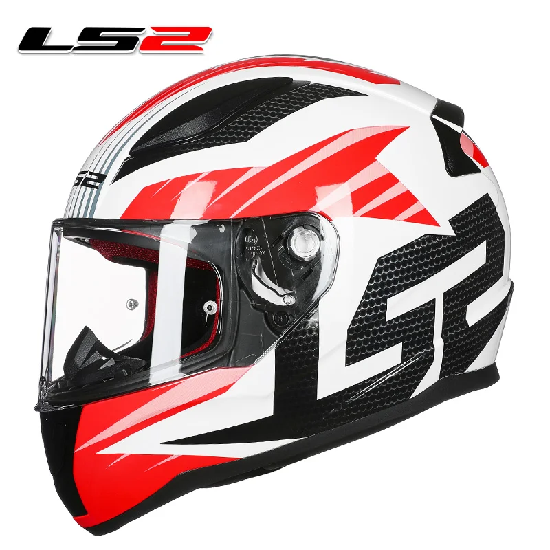 Capacete LS2 FF353 Быстрый Полнолицевой мотоциклетный шлем для мужчин и женщин, гоночный шлем для ls2, мотоциклетный шлем с моющейся внутренней накладкой ECE - Цвет: White Red Grid