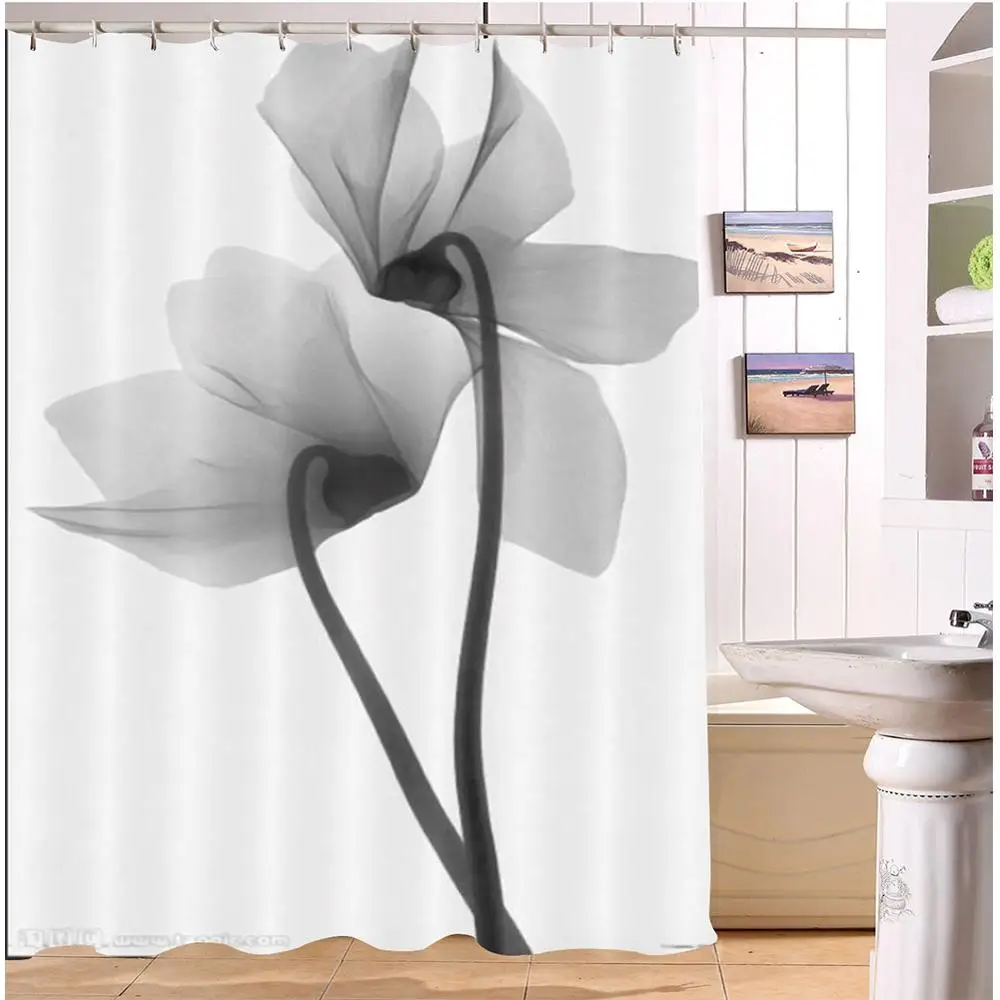 Абстрактный Черный X-ray Blossom прозрачный цветок Природа Белый занавеска для душа искусство Водонепроницаемый Ванная комната ткань для ванной Декор - Цвет: 19