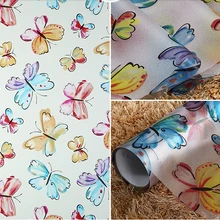 60 см x 300 см, Матированный с декорированием узором "Мороз" ограничивающий обзор извне самоклеящаяся пленка для окон красочными бабочками и бантиками; гостиная стеклянный Декор